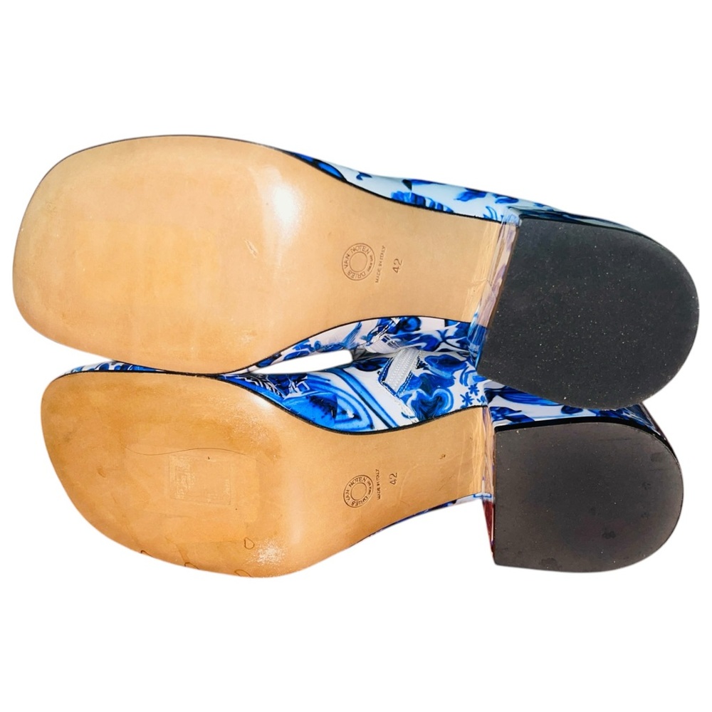 DRIES VAN NOTEN Blue White Fine China Unisex Patent Leather Boots 42 - Picture 4 of 5